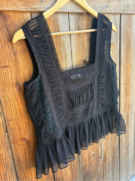 Camellia Tops - Women's Black Lace Ruffle Camisole Tank Top
